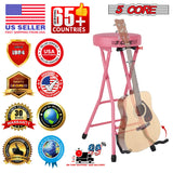 5 Core Guitar Stool 3.15" Padded Chair Foldable Music Seat w Built in Foot Rest Guitar Stand