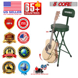 5Core Guitar Stool 3.15" Padded Chair w Backrest Foldable Music Seat Built in Foot Rest Guitar Stand