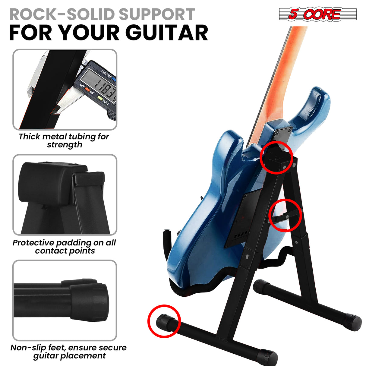5 Core Guitar Stand 2PC A Frame w Soft Foam Arm Non Slip Rubber for Acoustic Electric Bass