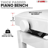 5 Core Adjustable Piano Bench Thick 3.25" Solid Wood Keyboard Stool Heavy Duty Musician Chair