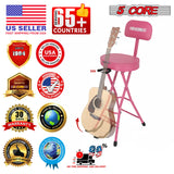 5Core Guitar Stool 3.15" Padded Chair w Backrest Foldable Music Seat Built in Foot Rest Guitar Stand