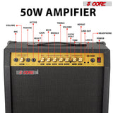 5 Core Guitar Amp 50 Watt  Electric Amplifier w Built in 8" Speaker Portable Mini Amps w Aux