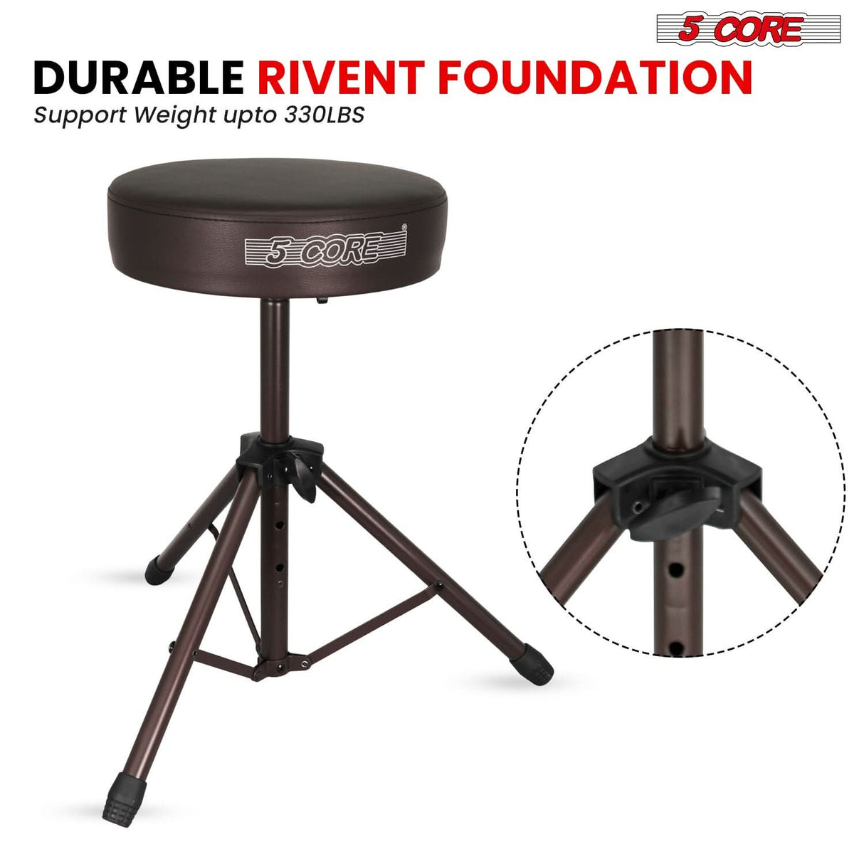 5 Core Drum Throne 3" Thick Padded Memory Foam Comfortable Drummer Stool 330Lb Capacity Adjustable