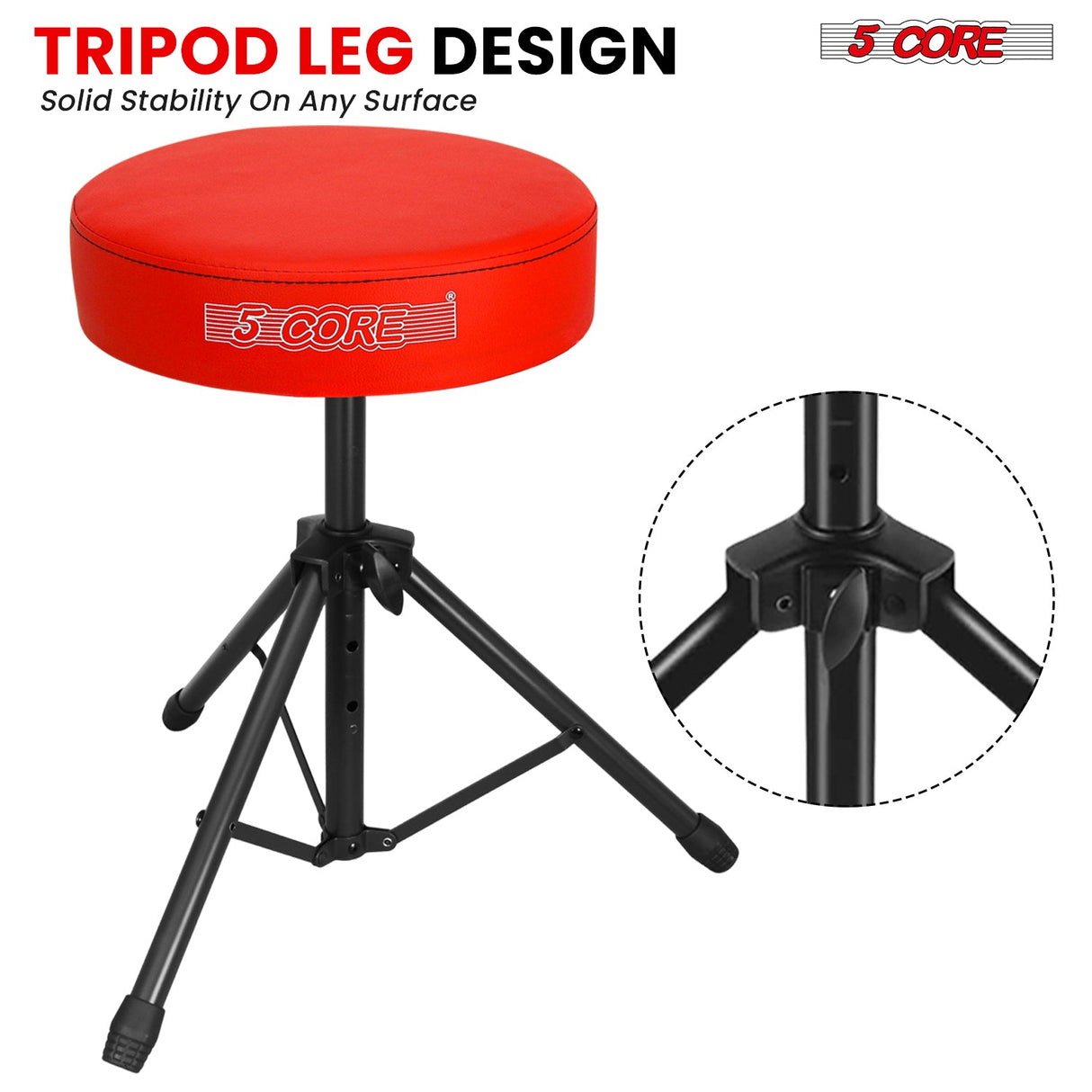 5 Core Drum Throne 3" Thick Padded Memory Foam Comfortable Drummer Stool 330Lb Capacity Adjustable