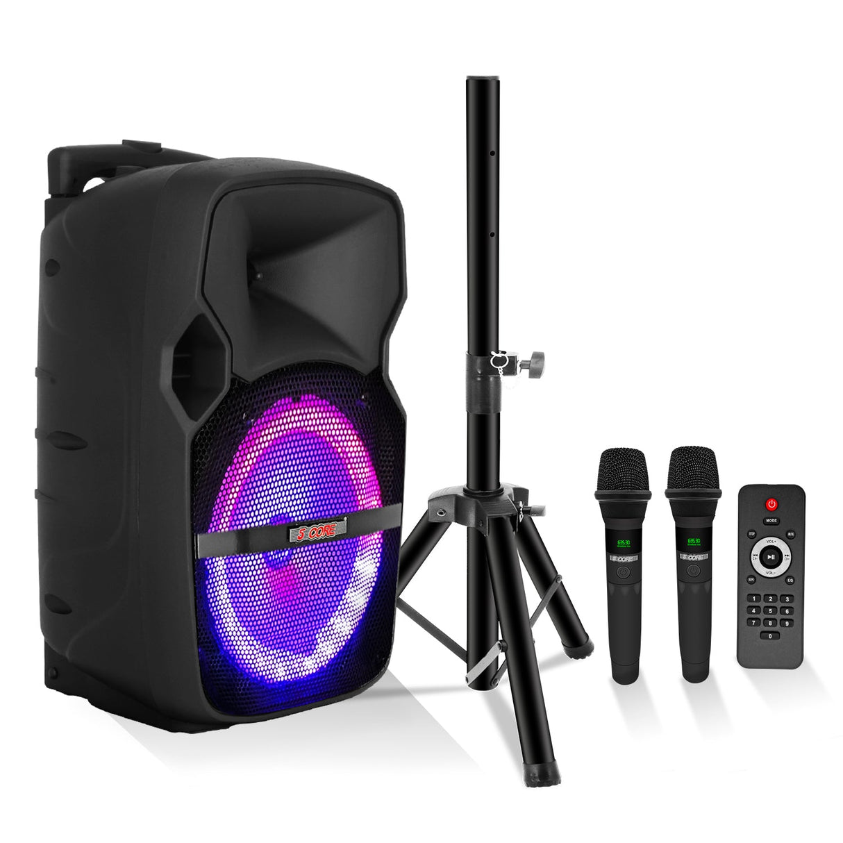 5Core 10 inch PA Portable Bluetooth Party Speaker Karaoke Boombox + 2 Wireless Mics