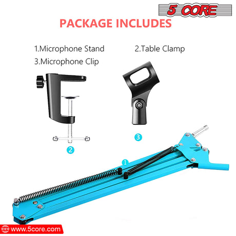 5Core Microphone Boom Arm Desk Mic Stand Adjustable Clamp Suspension Boom Stands BLUE