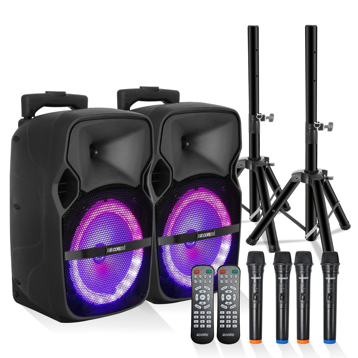 5Core 8 inch PA Portable Bluetooth Party Speaker Karaoke Boombox + 2 Wireless Mics 2 Pieces