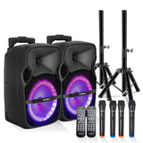 5Core 8 inch PA Portable Bluetooth Party Speaker Karaoke Boombox + 2 Wireless Mics 2 Pieces