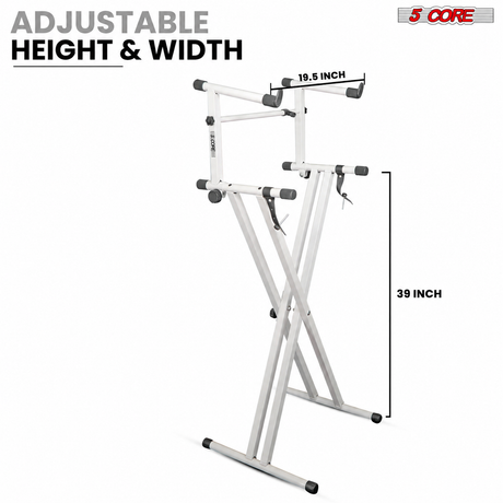 5 CORE Keyboard Stand 2 Tier Doubled X Shape Adjustable Heavy Duty Key Board DJ Controller Stands for Electric Digital Midi Pianos - KS 2X+2T WH