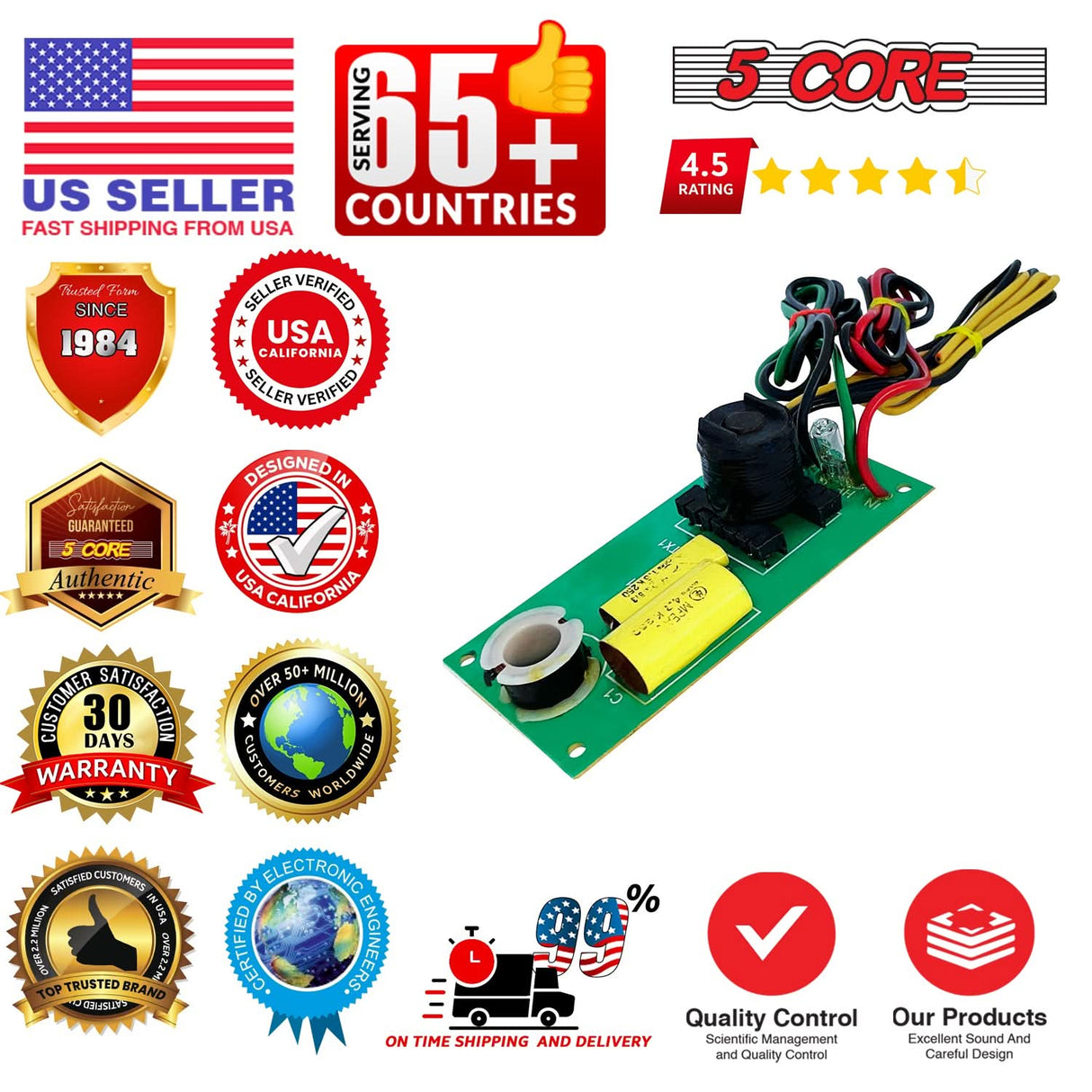 5Core Professional 2 Way 2Pcs Passive Crossover Network High Performance & Low Resistance Air Core Coil