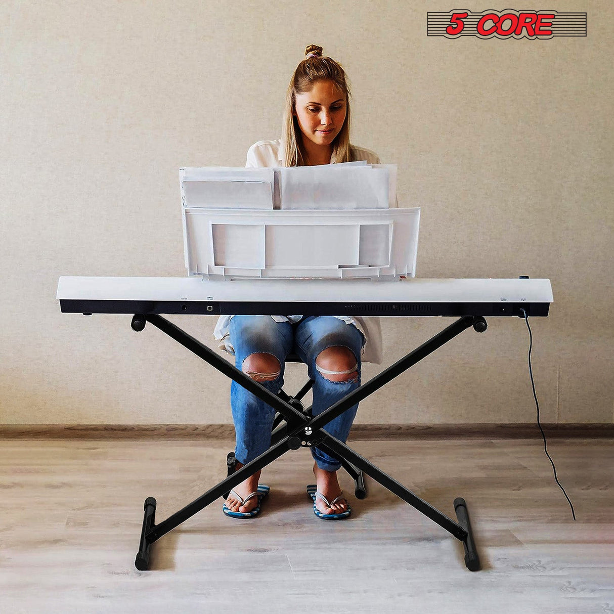 5Core Keyboard Stand Single X Style Adjustable Lift Piano Riser For 49 To 88 Keys BLACK