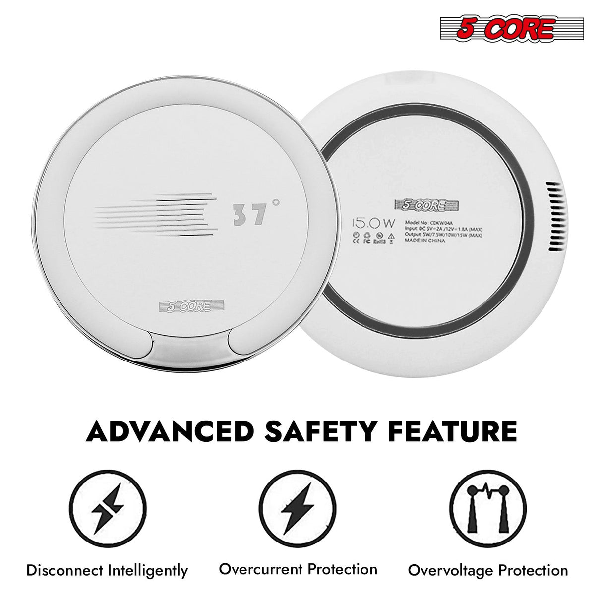 5Core Wireless Phone Charging Pad 15W Qi-Certified Fast Charger Mat Cargador