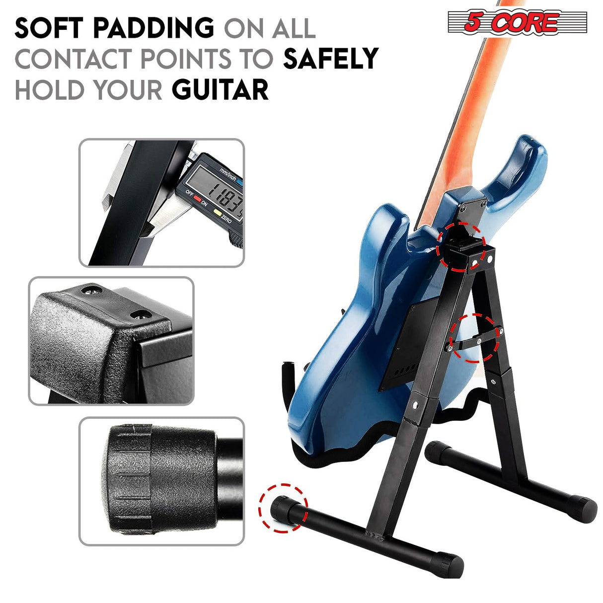 5Core Guitar Stand Floor A Frame Electric Acoustic Bass Soporte Para Guitarra BLACK