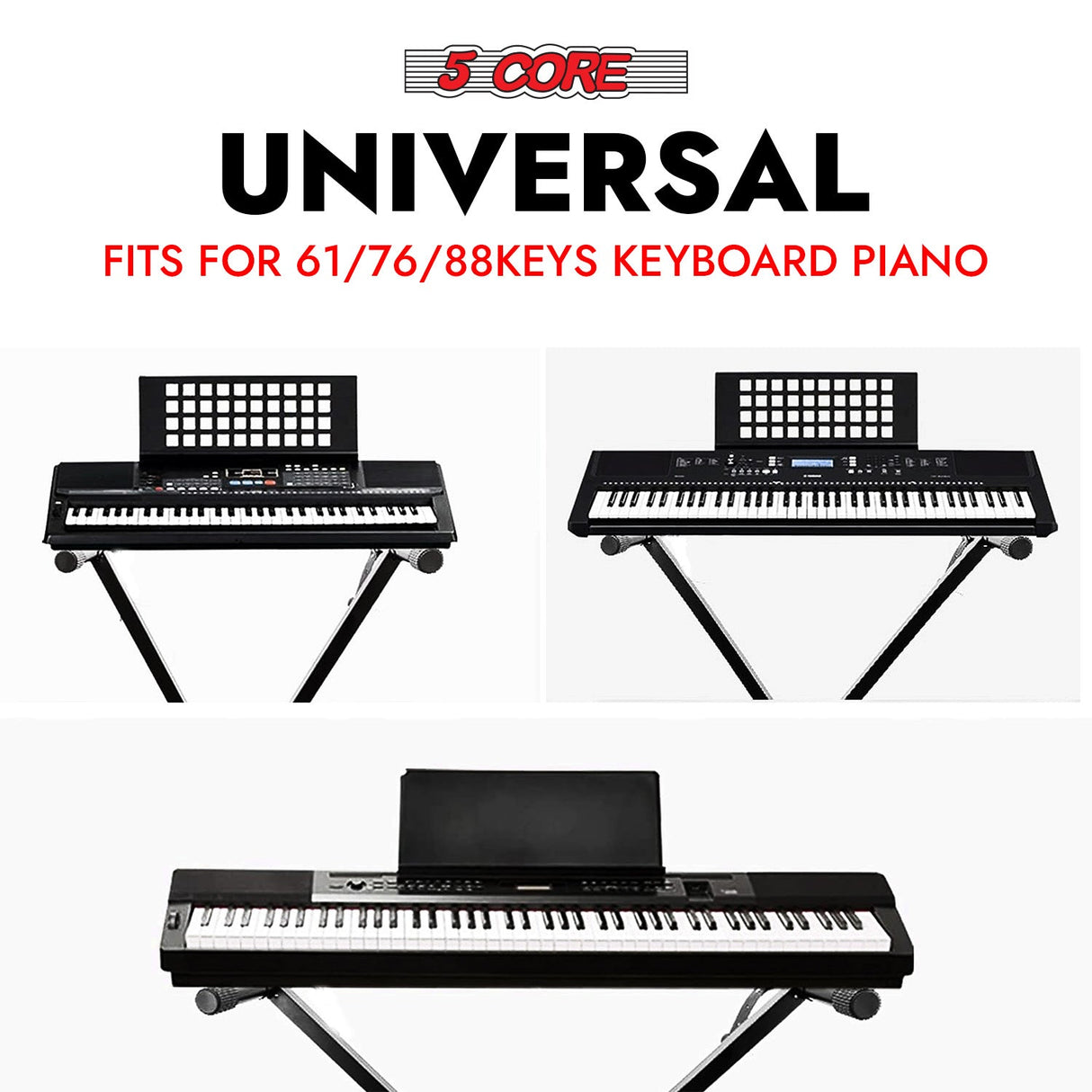 5Core Keyboard Stand Single X Style Adjustable Lift Piano Riser For 49 To 88 Keys BLACK