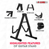 5Core Guitar Stand Floor A Frame Electric Acoustic Bass Soporte Para Guitarra BLACK