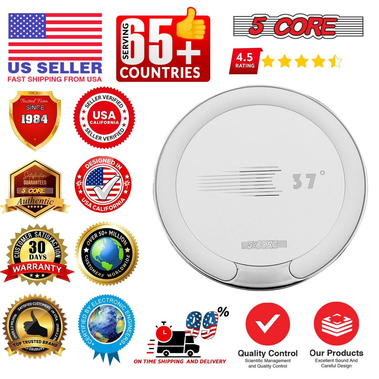 5Core Wireless Phone Charging Pad 15W Qi-Certified Fast Charger Mat Cargador