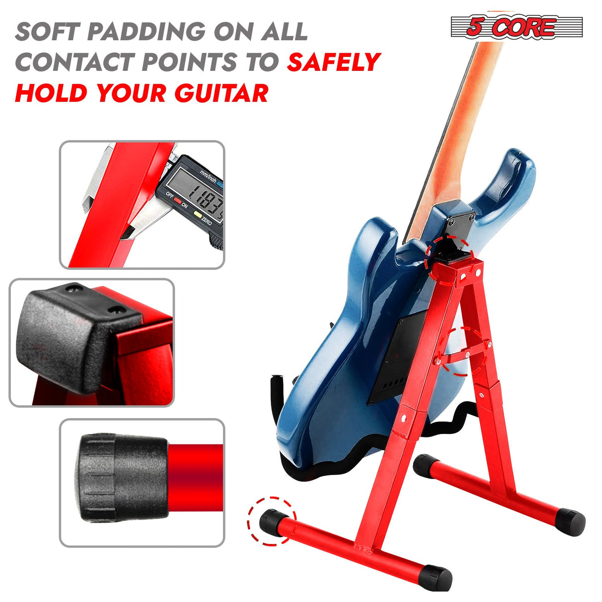5Core Guitar Stand Floor A Frame Electric Acoustic Bass Soporte Para Guitarra RED