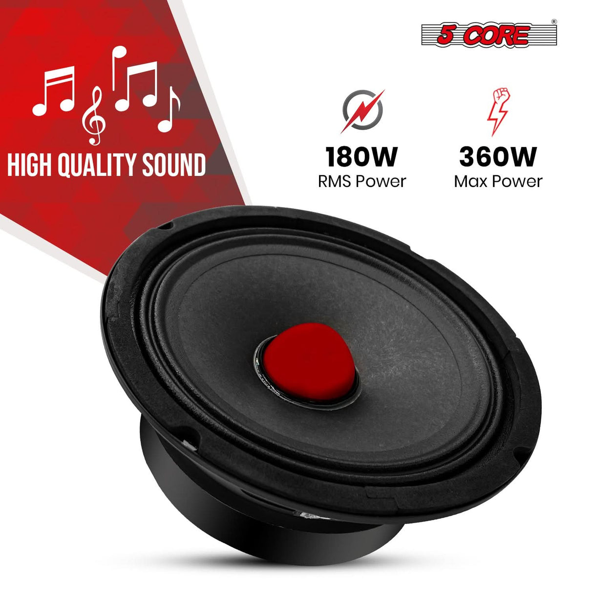 5Core 6.5" Subwoofer Speaker 360W Mid Range PA DJ Audio Sub Woofer 8Ohm Deep Bass Replacement Driver