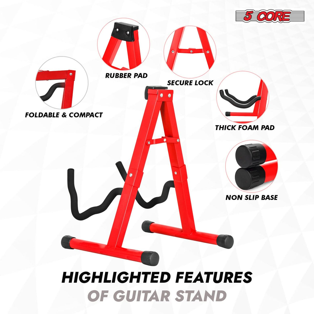 5 Core Guitar Stand 2PC A Frame Shape w Soft Foam Arm Non Slip Rubber for Acoustic Electric Bass