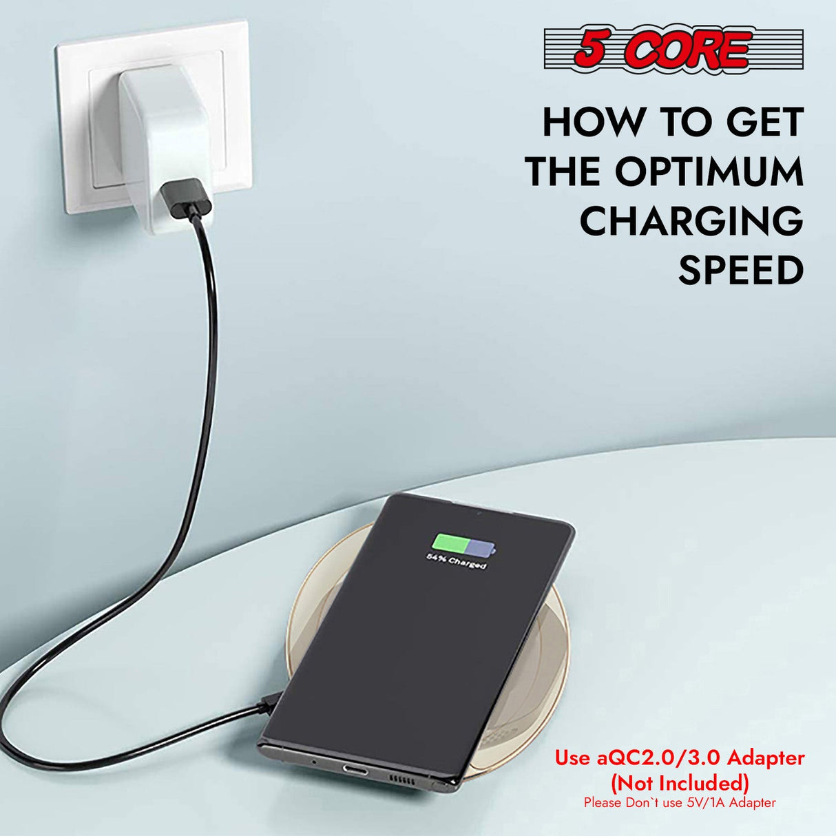 5Core Wireless Phone Charging Pad 15W Qi-Certified Fast Charger Mat Cargador