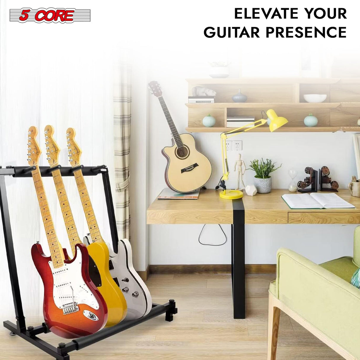 5 Core Multi Guitar Rack Stand Floor 3 Slot Adjustable Flying V Guitars Holder