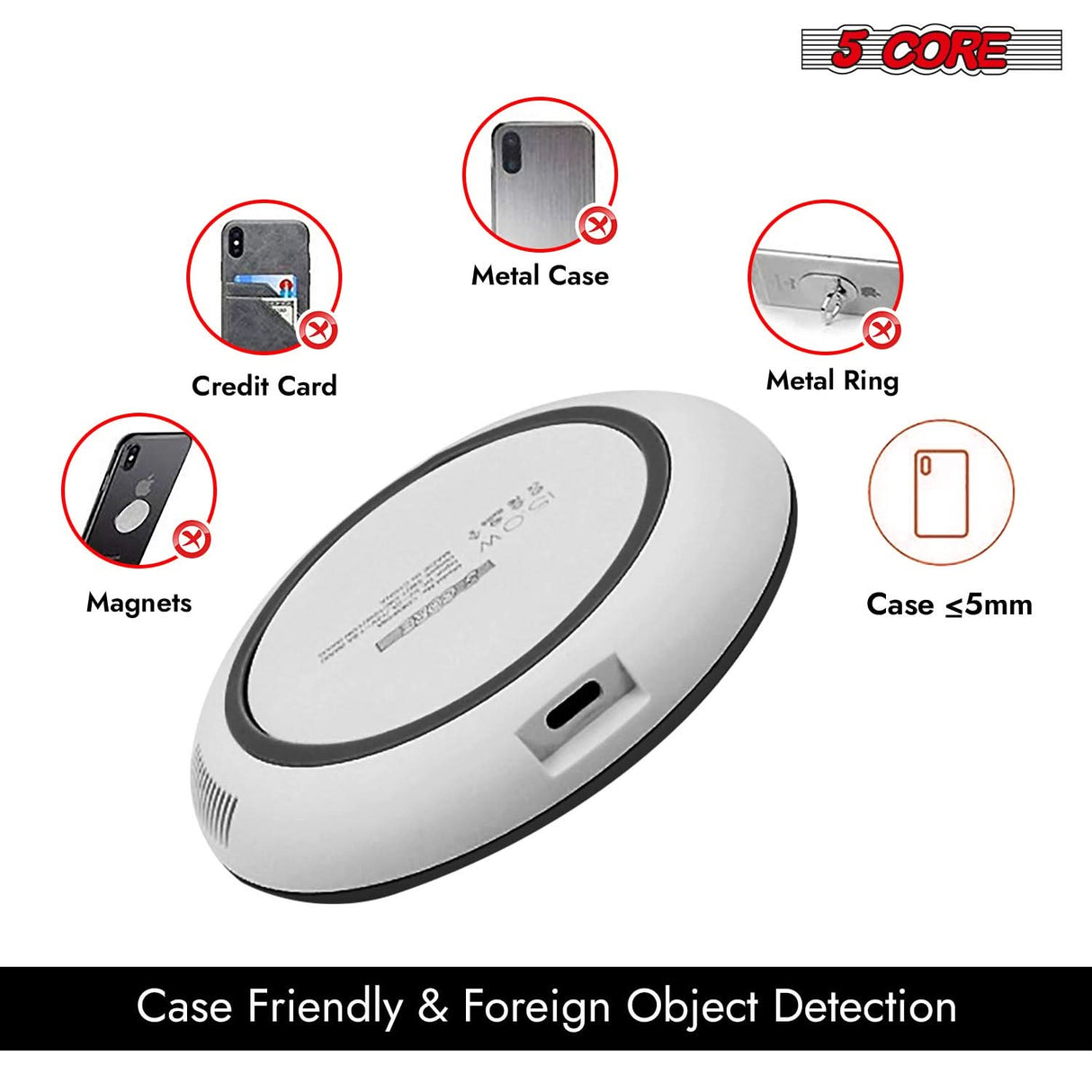 5Core Wireless Phone Charging Pad 15W Qi-Certified Fast Charger Mat Cargador