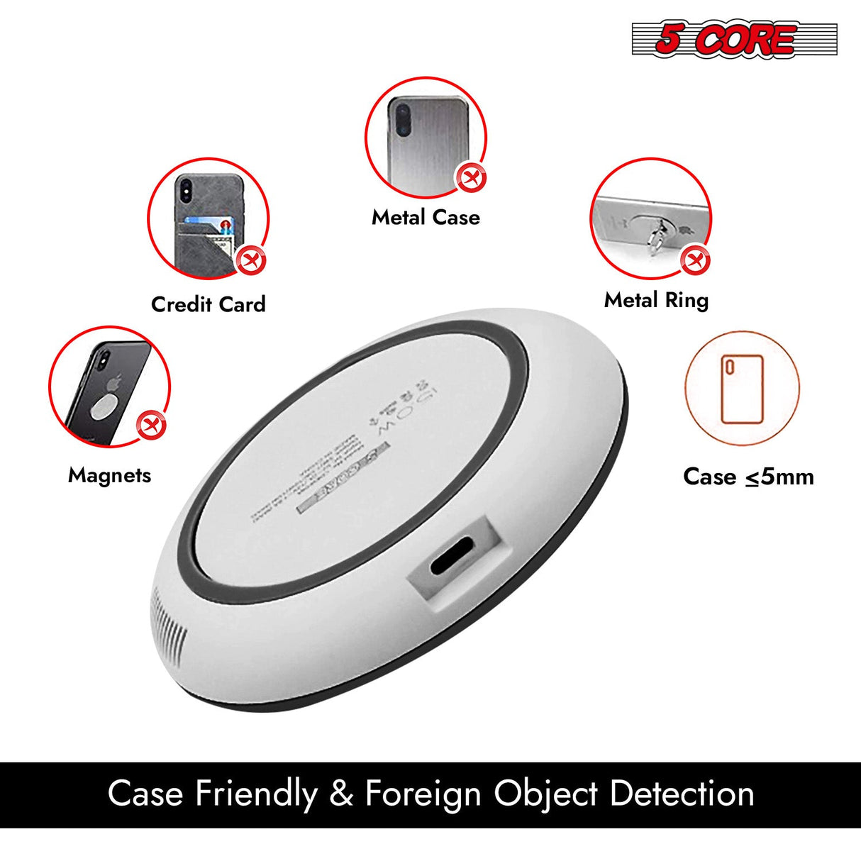5Core Wireless Phone Charging Pad 15W Qi-Certified Fast Charger Mat Cargador