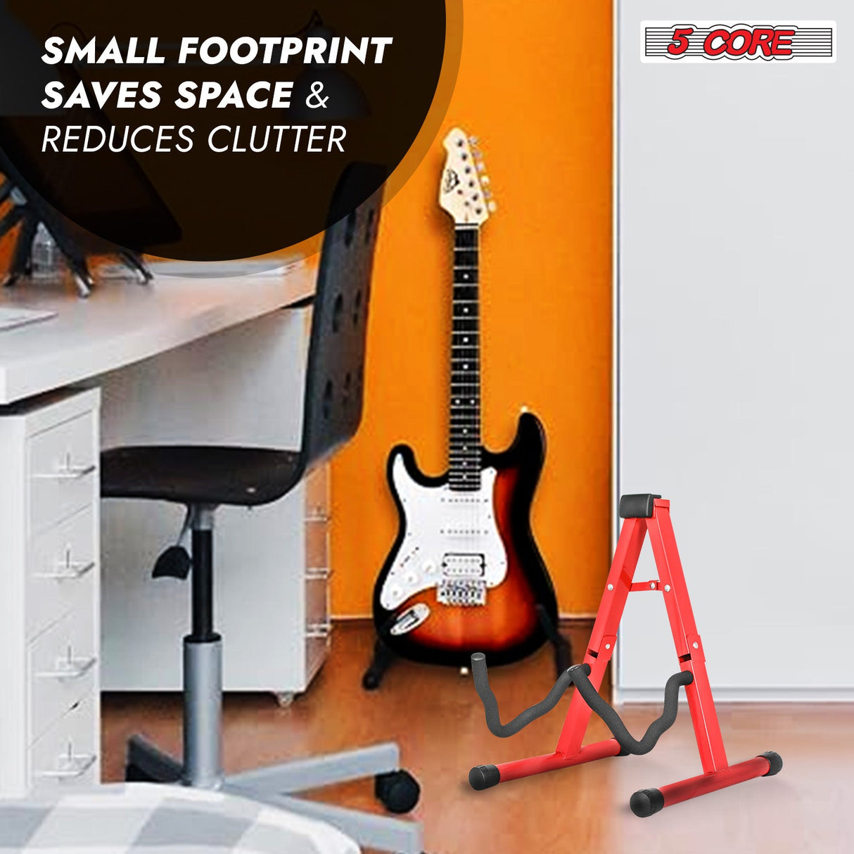 5Core Guitar Stand Floor A Frame Electric Acoustic Bass Soporte Para Guitarra RED