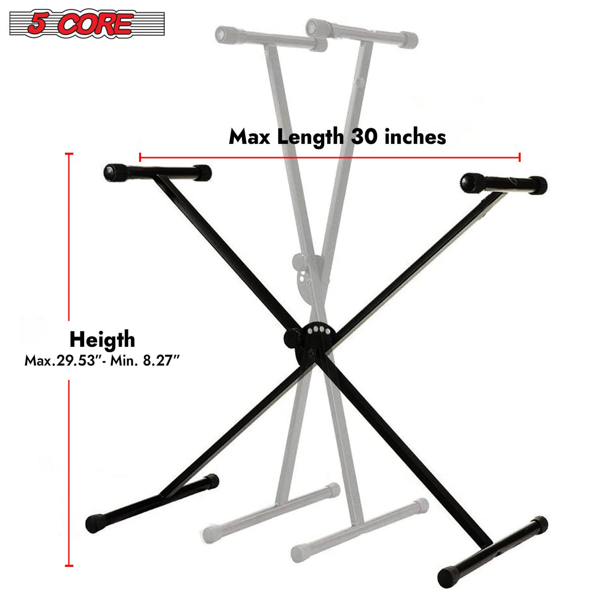 5Core Keyboard Stand Single X Style Adjustable Lift Piano Riser For 49 To 88 Keys BLACK
