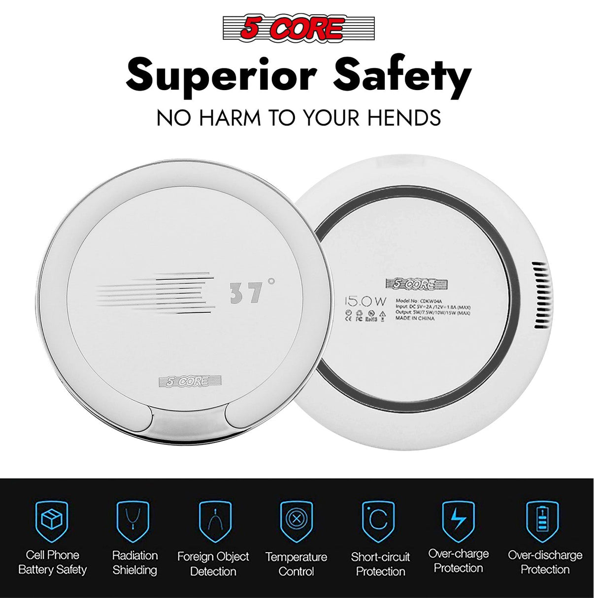 5Core Wireless Phone Charging Pad 15W Qi-Certified Fast Charger Mat Cargador