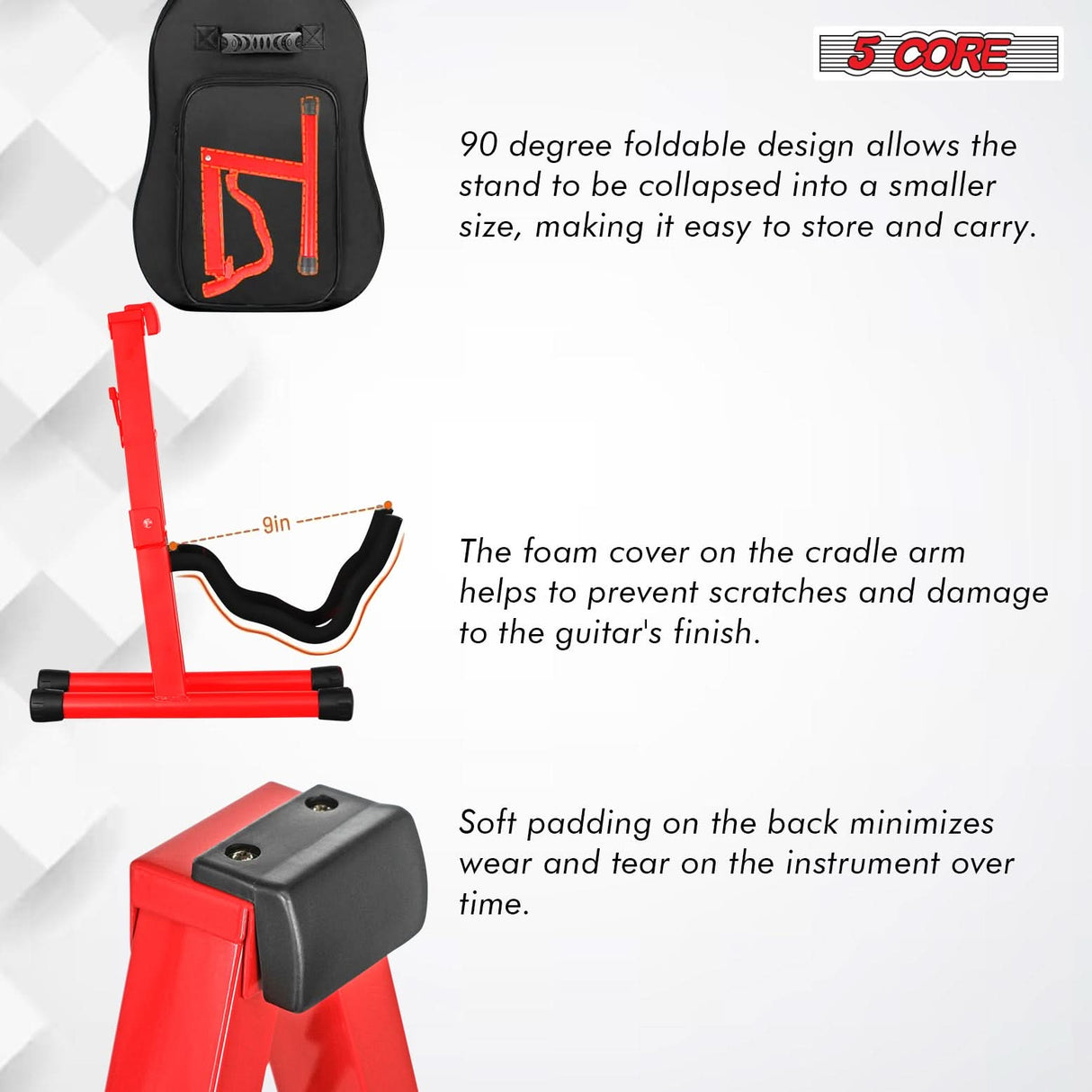 5 Core Guitar Stand 2PC A Frame Shape w Soft Foam Arm Non Slip Rubber for Acoustic Electric Bass