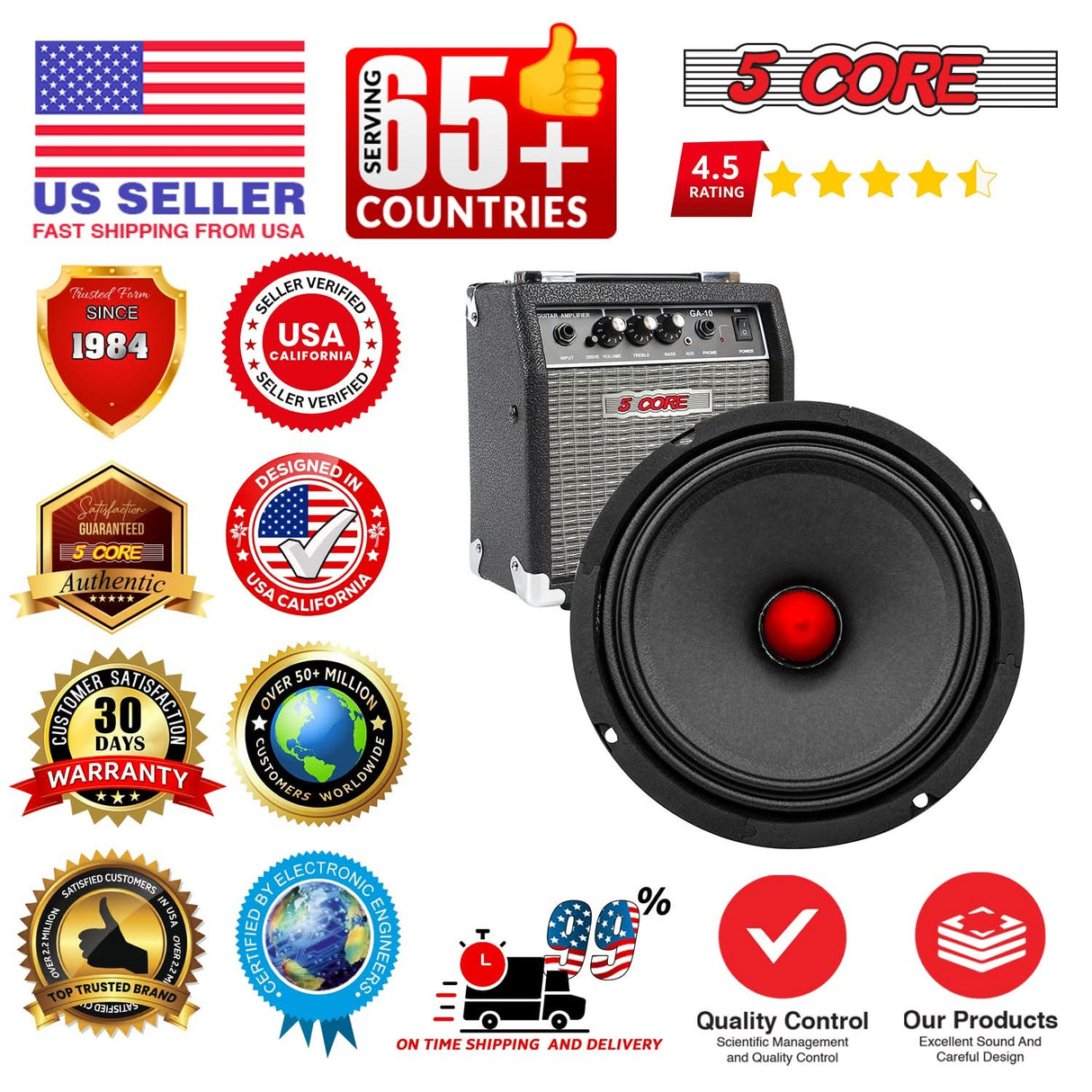 5Core 6.5" Subwoofer Speaker 360W Mid Range PA DJ Audio Sub Woofer 8Ohm Deep Bass Replacement Driver