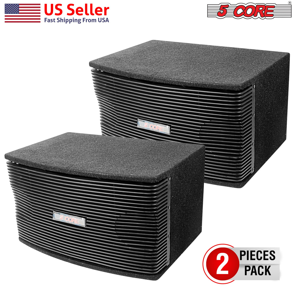 5Core 8 Inch Car Subwoofer Box Black 800W Peak 8 Ohm Vented Trunk Speaker Sub Woofer