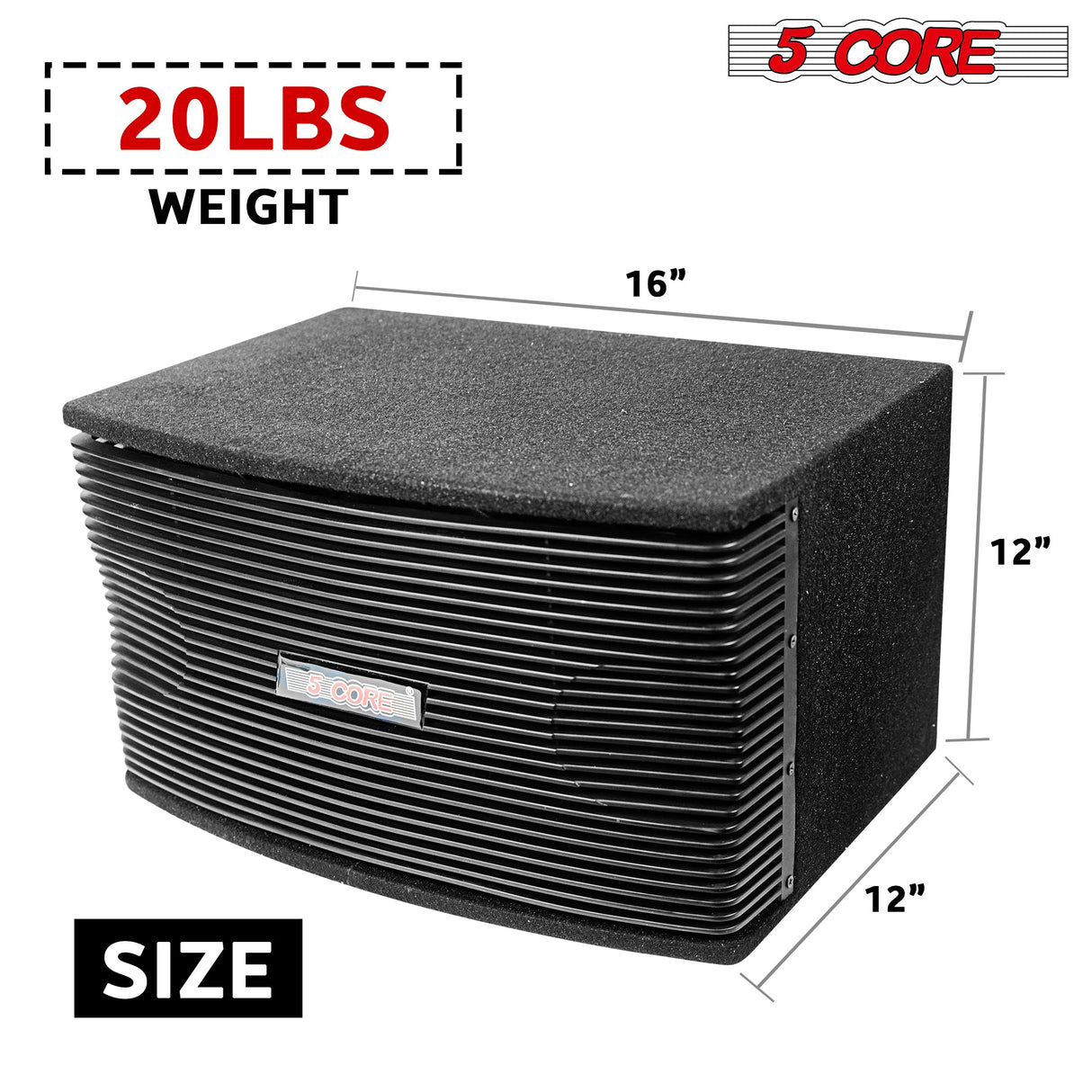 5Core 8 Inch Car Subwoofer Box Black 800W Peak 8 Ohm Vented Trunk Speaker Sub Woofer