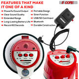 Bullhorn with powerful sound, Bluetooth, USB/SD input, siren, 60-sec recording, and durable build.