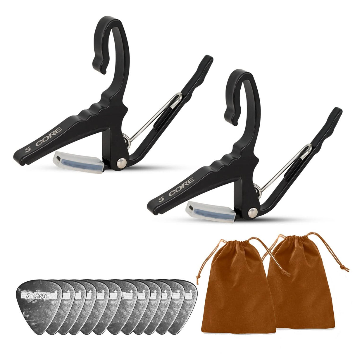 5 Core Guitar Capo Pair Quick Change Acoustic Electric String Clip Banjo Mandolin Or Ukulele Black