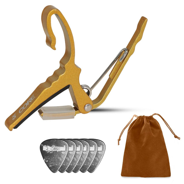 5 Core Guitar Capo Pair Quick Change Acoustic Electric String Clip Banjo Mandolin Or Ukulele Yellow