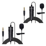 Two views of a black microphone with cable