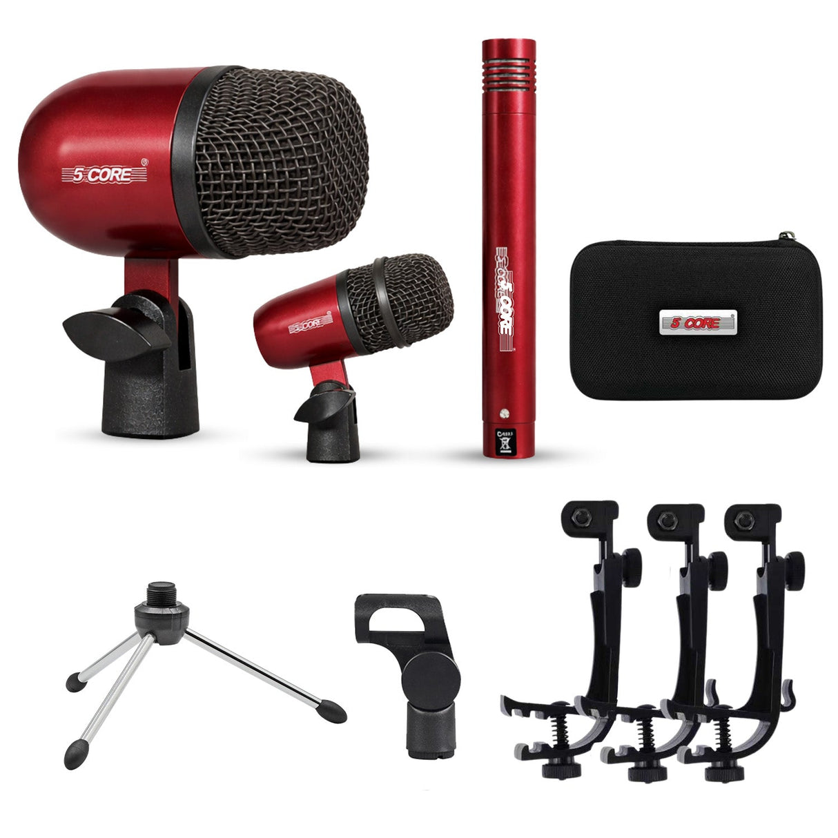 5 Core Conga Mic Snare Tom Set Professional XLR Cardioid Unidirectional Instrument Microphone Kit