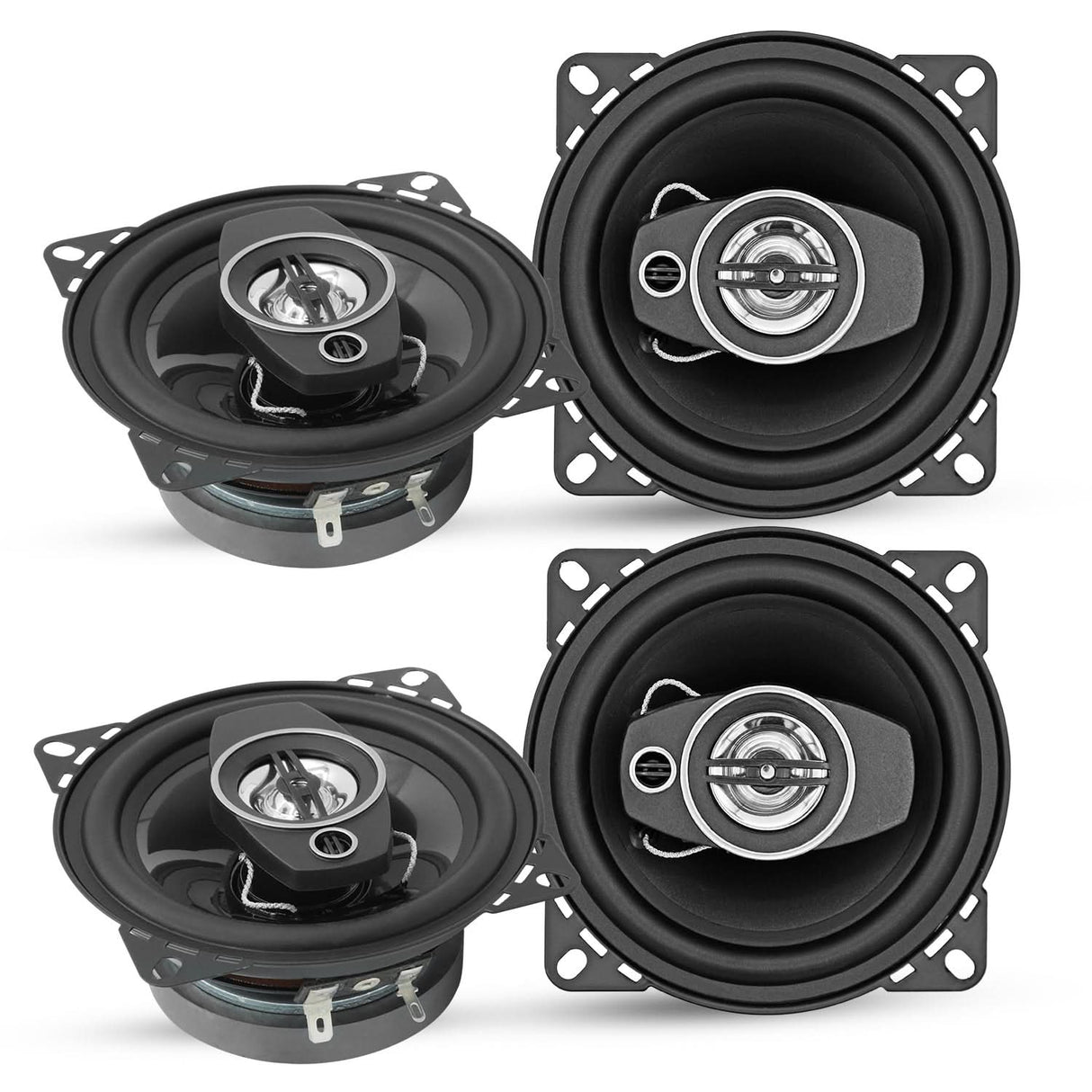 5Core Coaxial Door Car Speakers 4” 4Pcs 250W 4Ohm 2 Way Component Subwoofer Audio w Super Tweeter