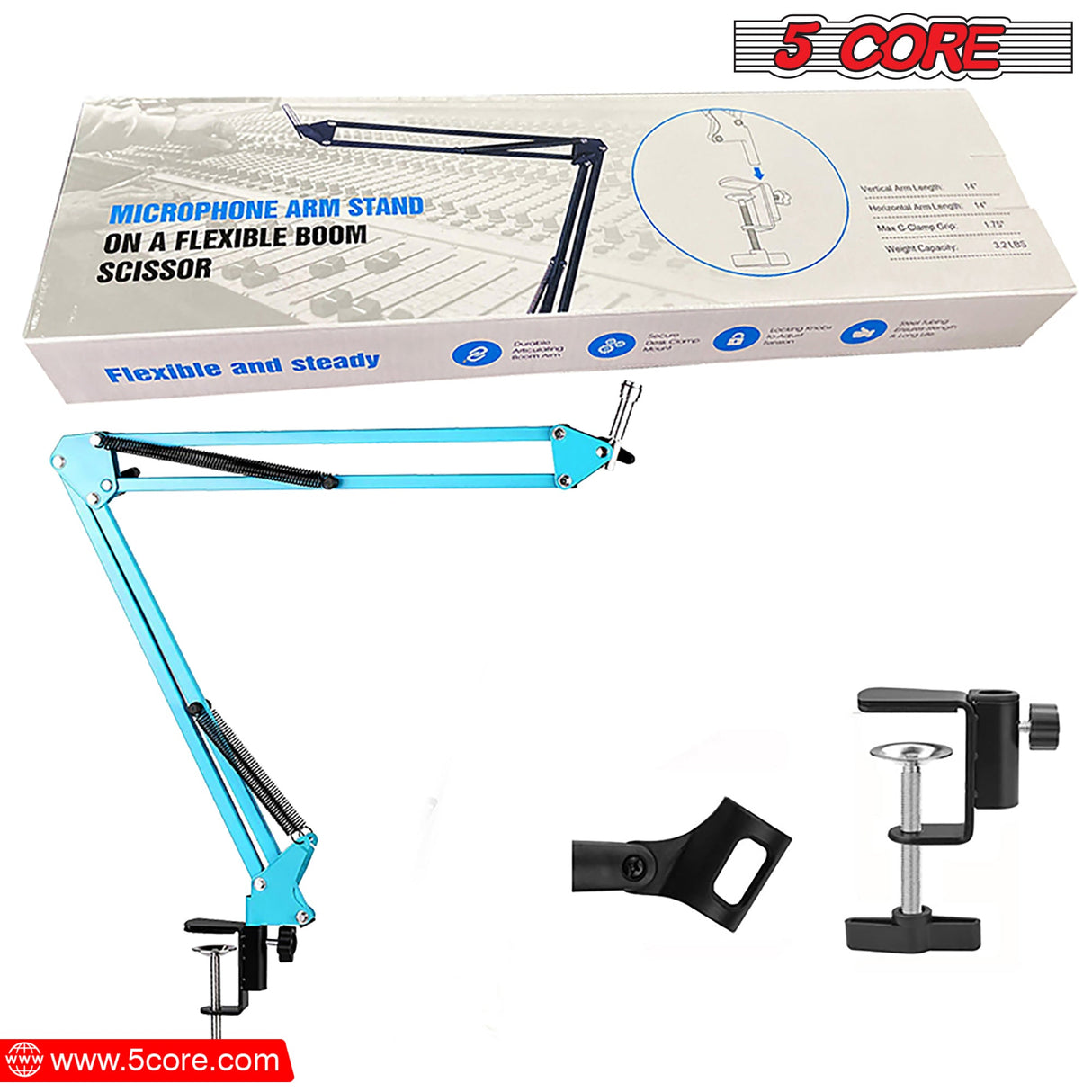 5Core Microphone Boom Arm Desk Mic Stand Adjustable Clamp Suspension Boom Stands BLUE