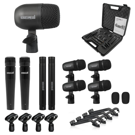 5 Core Drum Microphone Kit 9Pc All Metal Drummer Mics Tom/Snare & Cymbals Wired Instrument Drums Set
