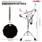 5Core Drum Practice Pad Set 12" Snare Drumming Stand Double Sided Silent Drummer Kit