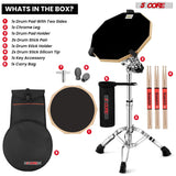 5Core Drum Practice Pad Set 12" Snare Drumming Stand Double Sided Silent Drummer Kit