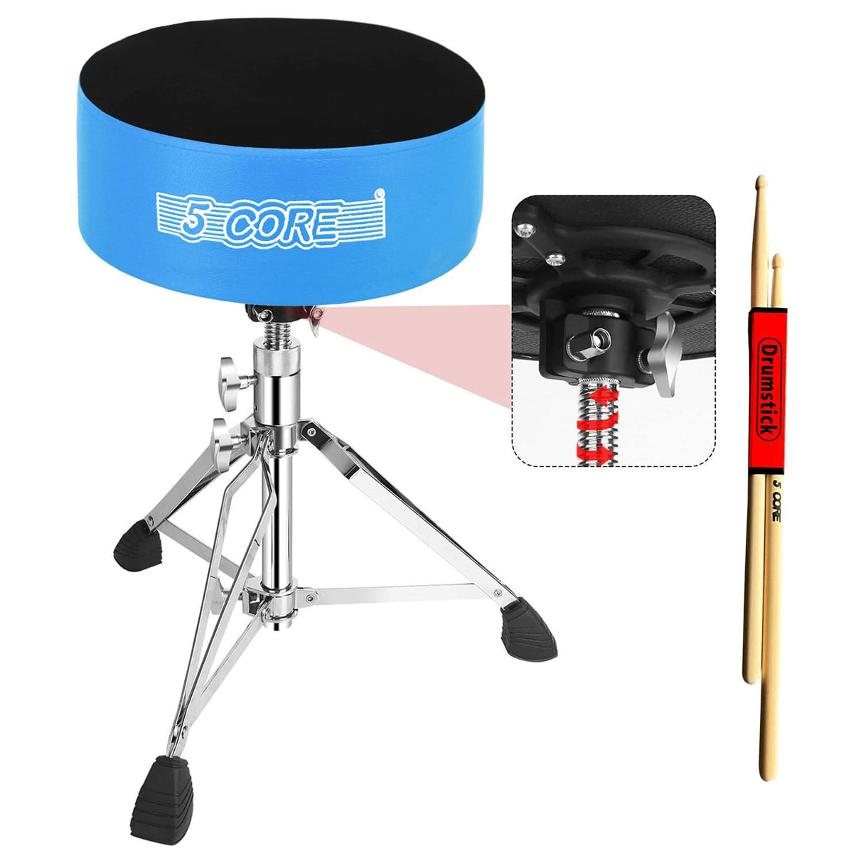 5 Core Drum Throne 5" Padded Velvet Top Guitar Stool Drummer Chair Swivel Adjustable Musician Seat