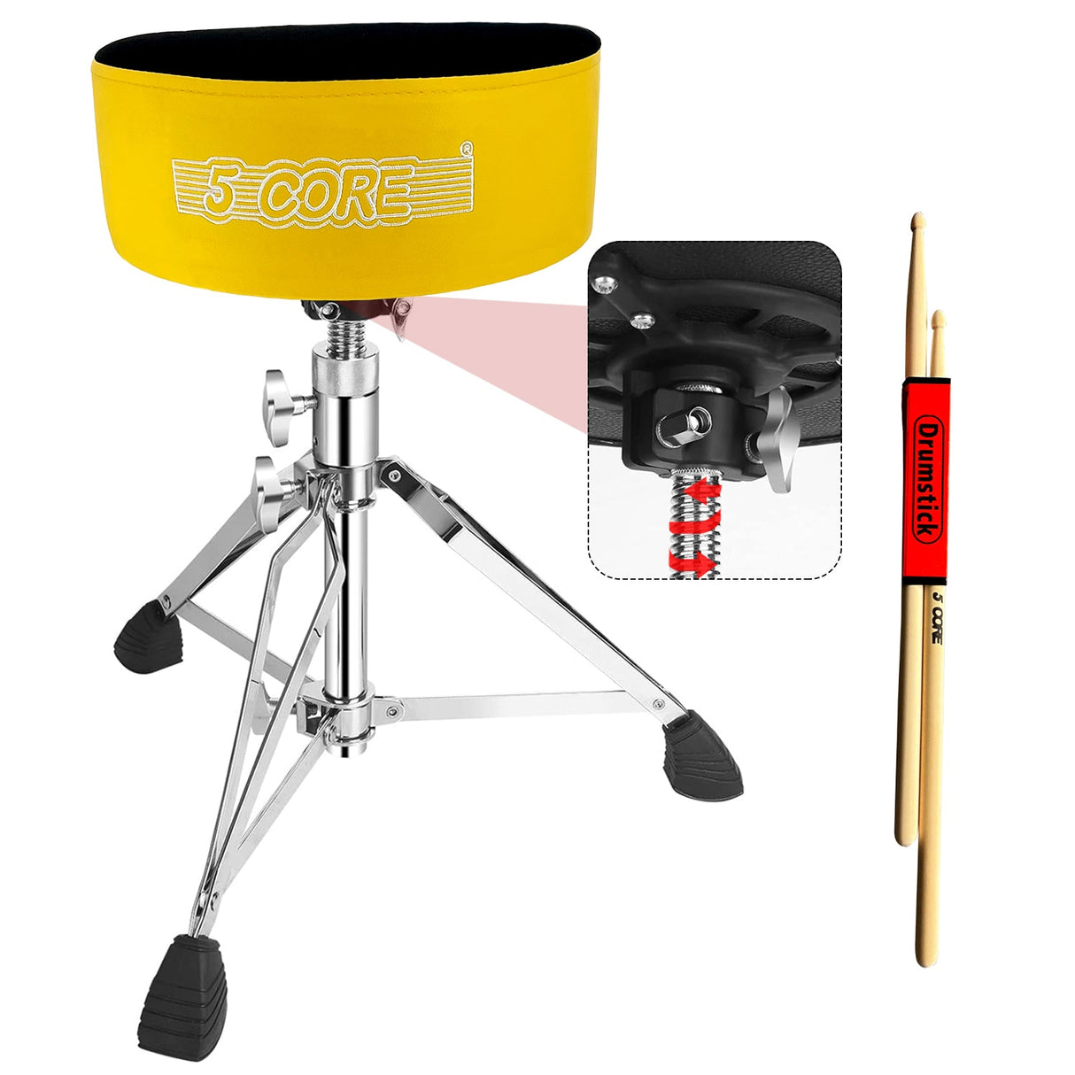 5 Core Drum Throne 5" Padded Guitar Stool Adjustable Heavy Duty Music Chair Seat w Luxury Velvet Top