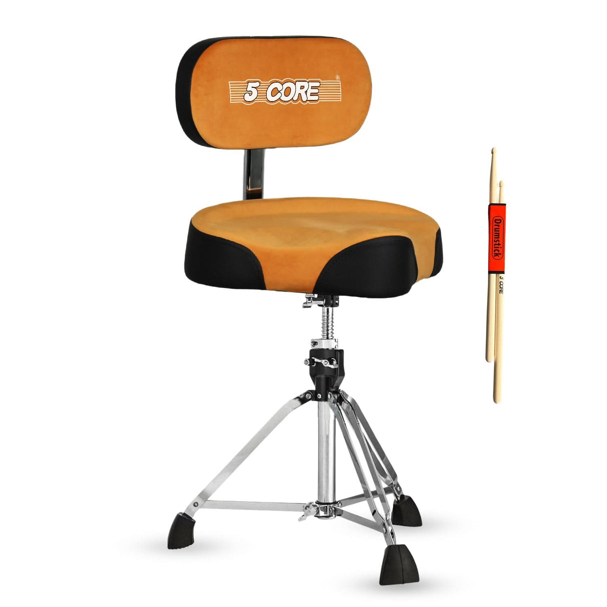 5 Core Drum Throne w Backrest 4" Padded Adjustable 26.5" Drummer Stool w Velvet Top 441Lb Capacity