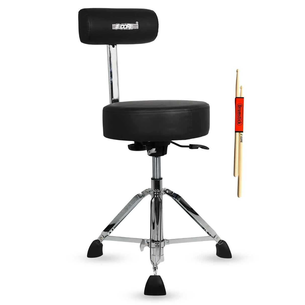 5 CORE Drum Throne with Backrest 4" Padded Stool Airlift Adjustable 25.5" Drummer Chair w Round Seat Leather Top Heavy Duty 441Lb Capacity for Adults