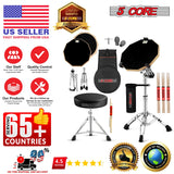 5Core Drum Throne Adjustable Guitar Stool Padded Seat + Drum Practice Pad Snare Drumming Stand