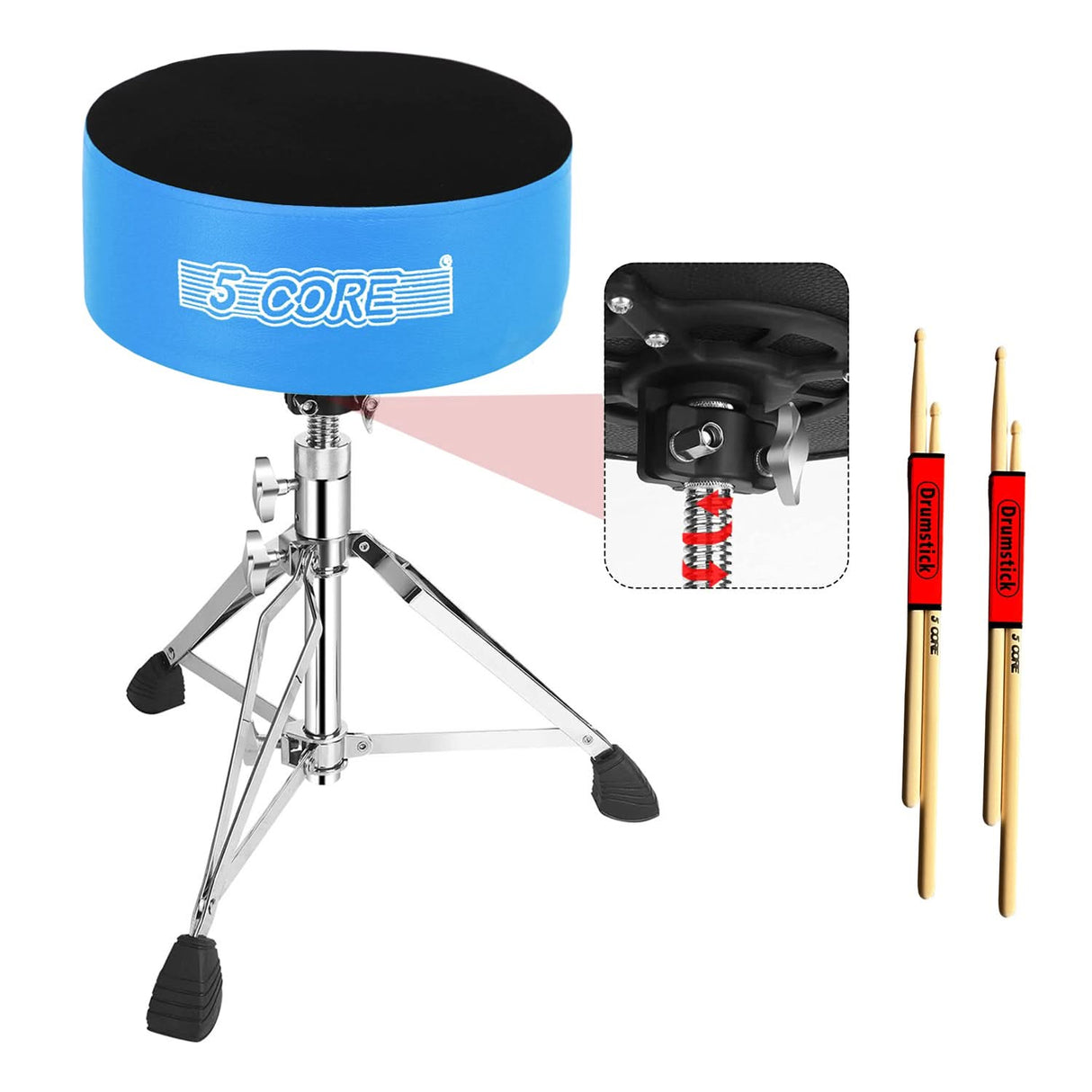 5 Core Drum Throne 5" Padded Guitar Stool Adjustable 310lbs Capacity Heavy Duty Seat w Velvet Top